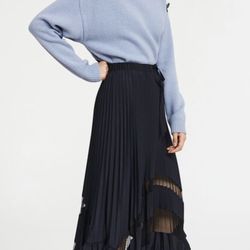 Long navy Pleated Skirt