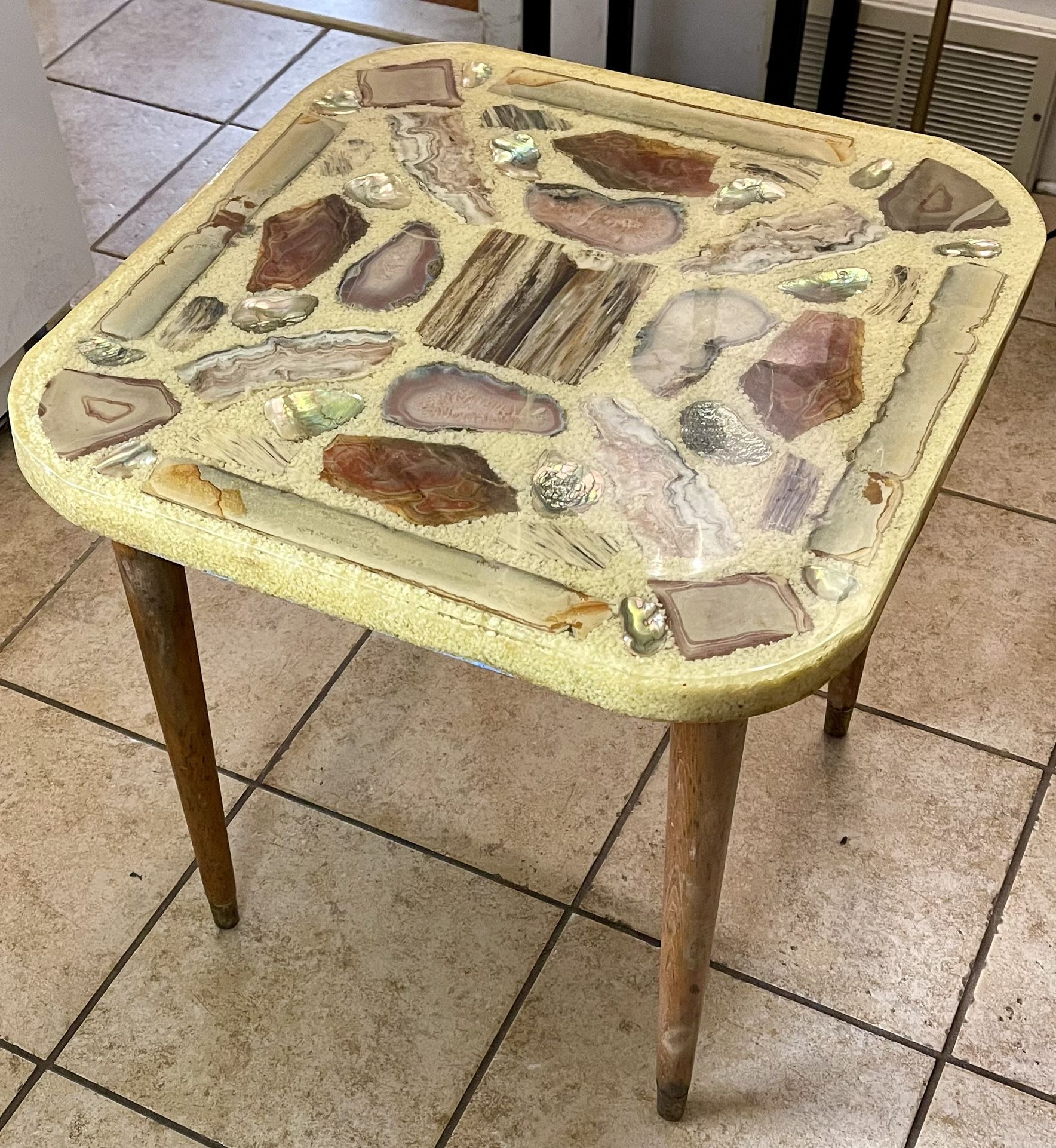 Unique Vintage Agate and Petrified Wood Inlaid Coffee Table