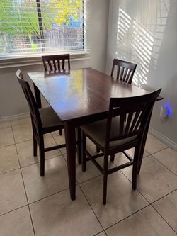 Counter-Height Dining Table + 4 Chairs, Dark Wood