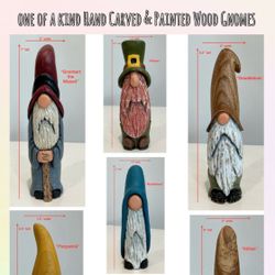 One of a Kind hand Carved & Painted Wood Gnomes ($16 to $24 each)