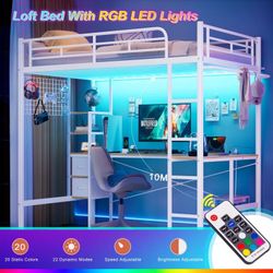 Twin Metal Loft Bed with L-Shaped Desk, Loft Bed Frame with Charging Station, Storage Bed with 2 Drawers & Open Shelf, Safety Guard & Ladder