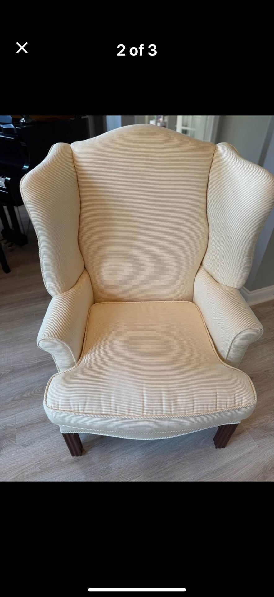 Beautiful Off-White Wingback Chair With Custom Cover