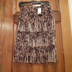 Nwts Women's Size 0 Chico's Leopard Fringe Skirt