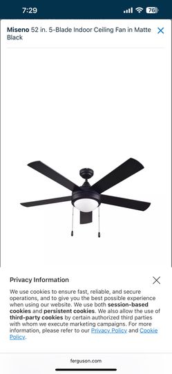 52 in. 5-Blade Indoor Ceiling Fan in Matte Black By Ferguson 