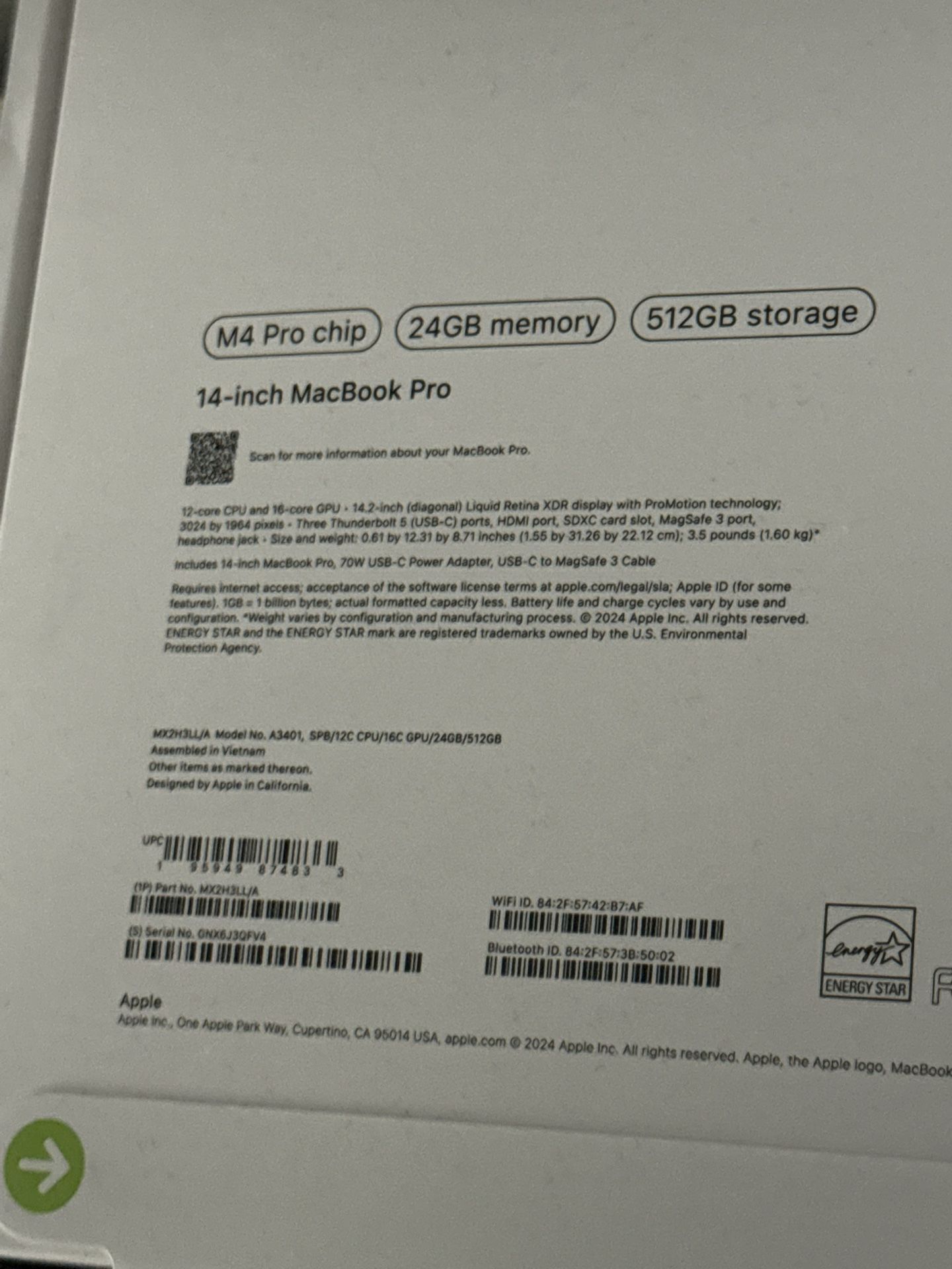 Macbook Pro 14” 512gb