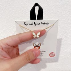 Gold Butterfly necklace, Mother of pearl necklace, gift message necklace