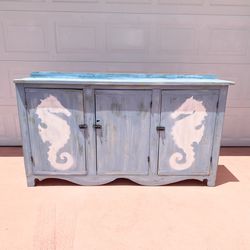 Coastal Cottage Cabinet Or Accent Piece Seahorses On Front 