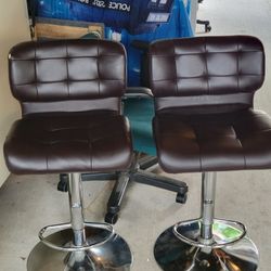 Set of 2 Brown Faux Leather Swivel Bar Stools