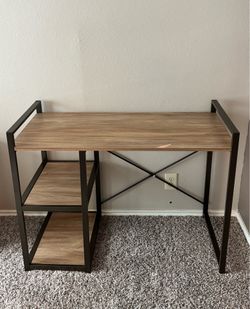 Industrial Wood and Metal Desk with Shelves
