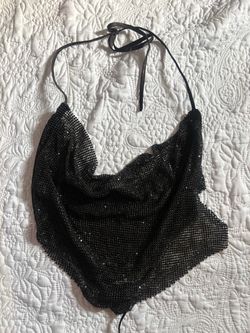 Black Sequin Halter Crop Top