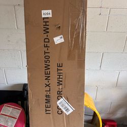 A standard twin-over-twin white metal bunk bed