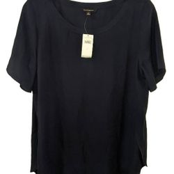 NWT Banana Republic Navy Blue Short Sleeve Sheer Flowy Bouse Women's Size S