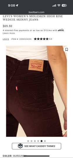 LEVI'S WOMEN'S MOLESKIN HIGH RISE WEDGIE SKINNY JEANS