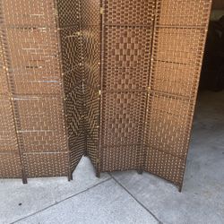 Folding Room Divider, 71 in. Natural 6-Panel Natural Hand-Woven Wood Frame,