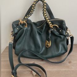 Michael Kors “Tristan” Medium Leather Satchel In Dark Green 