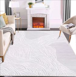 9x12 Area Rug Indoor Non-Slip Grey Large Carpet Thin Soft Washable Living Room Bedroom