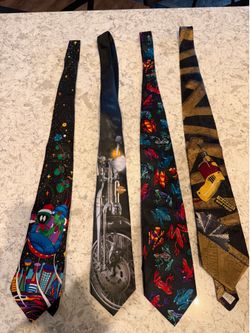 Lot Of (4Fun Graphic Ties. Lone Harley Davidson, Frogs, And Home Improvement