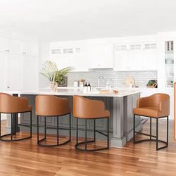 Brown 27-in H Counter height Upholstered Metal Bar Stool 4 Pack