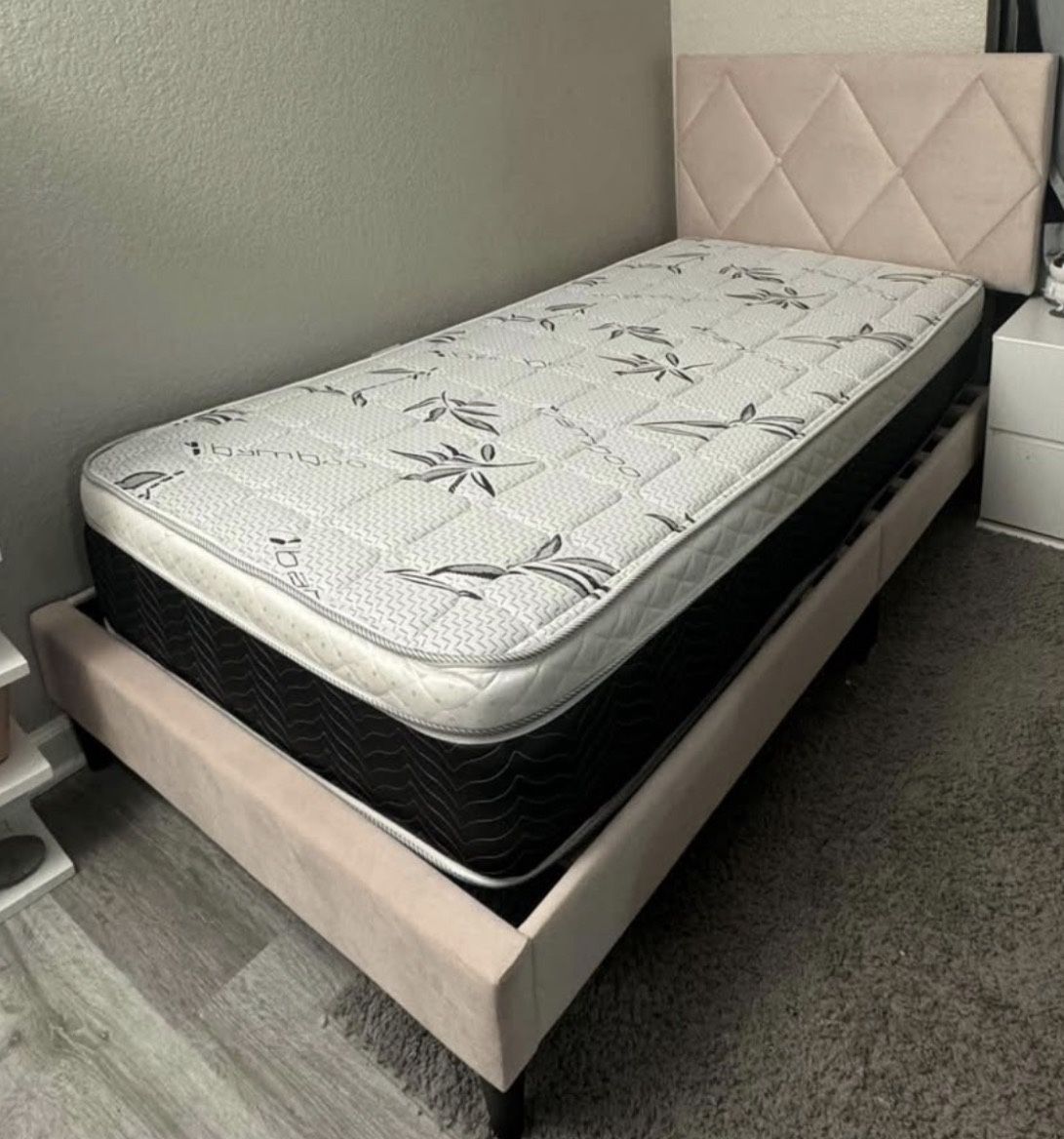 Twin Size Bed Frame With Pillow Top Mattress Included