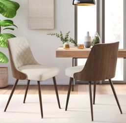 Dining Chairs Set of 2,Modern PU Leather Armless Kitchen Chair, Mid-Century Walnut Style Side Chair with Bentwood Back and Metal Legs for Kitchen Din