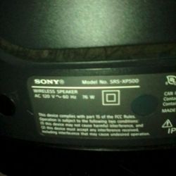 Sony Wireless Speaker Model # Srs-xp500