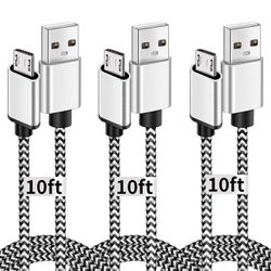 Micro USB Cable, 10ft 3-Pack Extra Long Android Charger Cable, Nylon Braided Phone Charger Cords Fast Charging for Samsung Galaxy S7 Edge S6 S5, Andro