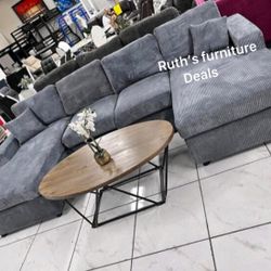 U Shape Sectional Sofa Dark Grey Or Black Corduroy 
