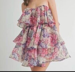 Floral Strapless Tiered Mini Dress (Medium)