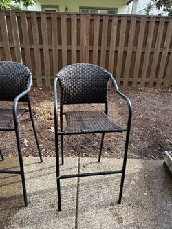 Black Wicker Patio Bar Stools / Bar Chairs set of 2