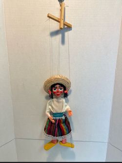 RARE ANTIQUE PUPPET W/ STRINGS MEXICO Women VINTAGE