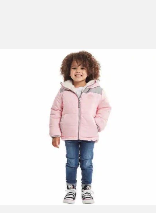 Gerry Outdoors Kids Reversible Faux Fur Girls Hooded Jacket Pink Cream Coat Sz 6