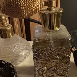 Vintage Vanity Golden Perfume Bottle W/ Atomizer - $25