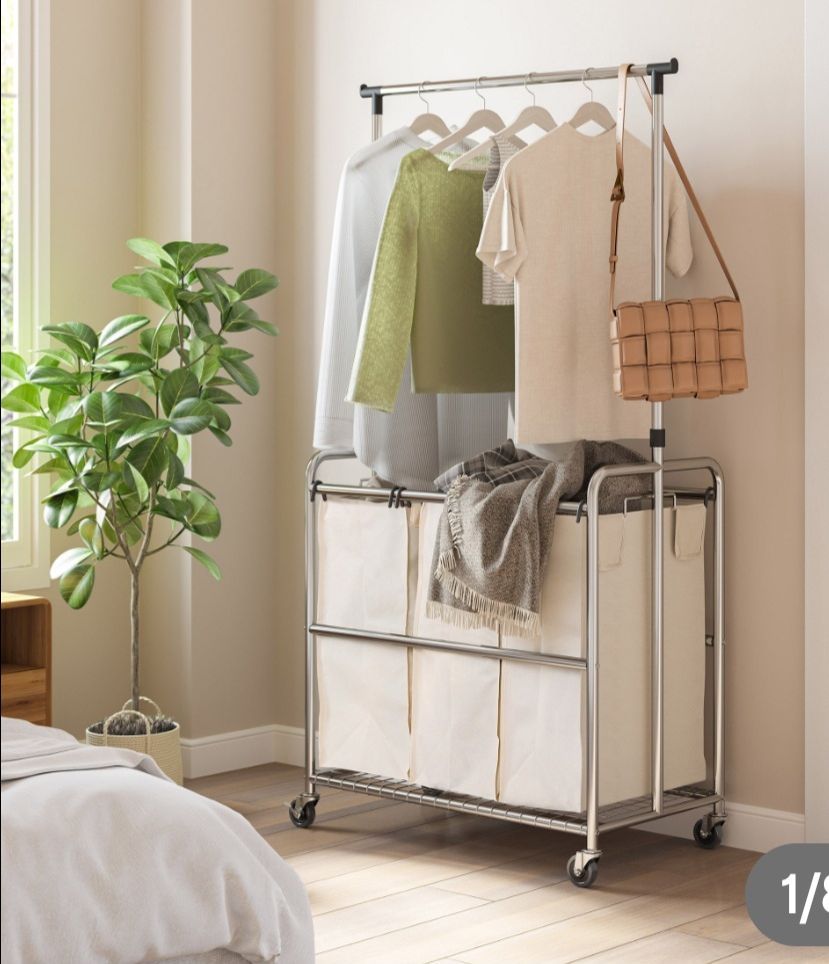 Seville Classics 3-Bag Laundry
Sorter with Adjustable Clothes Bar