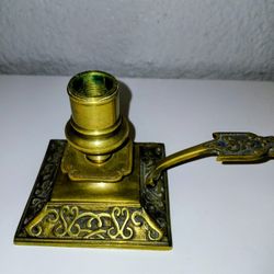 Antique Or Vintage French Ornate Brass Chamber Stick Holder 