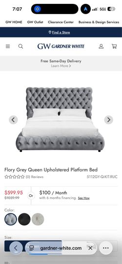 Grey QUEEN Upholstered Platform Bed