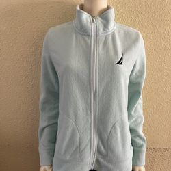 Nautica Women’s Aqua Blue Green Sherpa Collar & Fleece Full Zip Jacket Size M