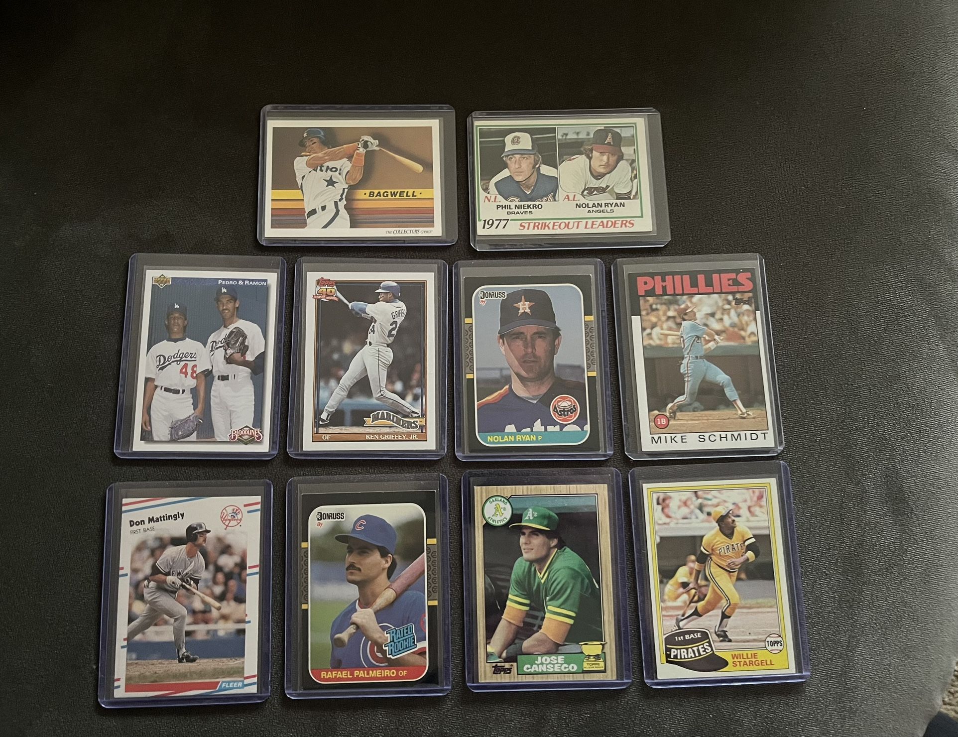 Vintage Baseball Cards Lot of 10 Including Rookies & Nolan Ryan & Griffey