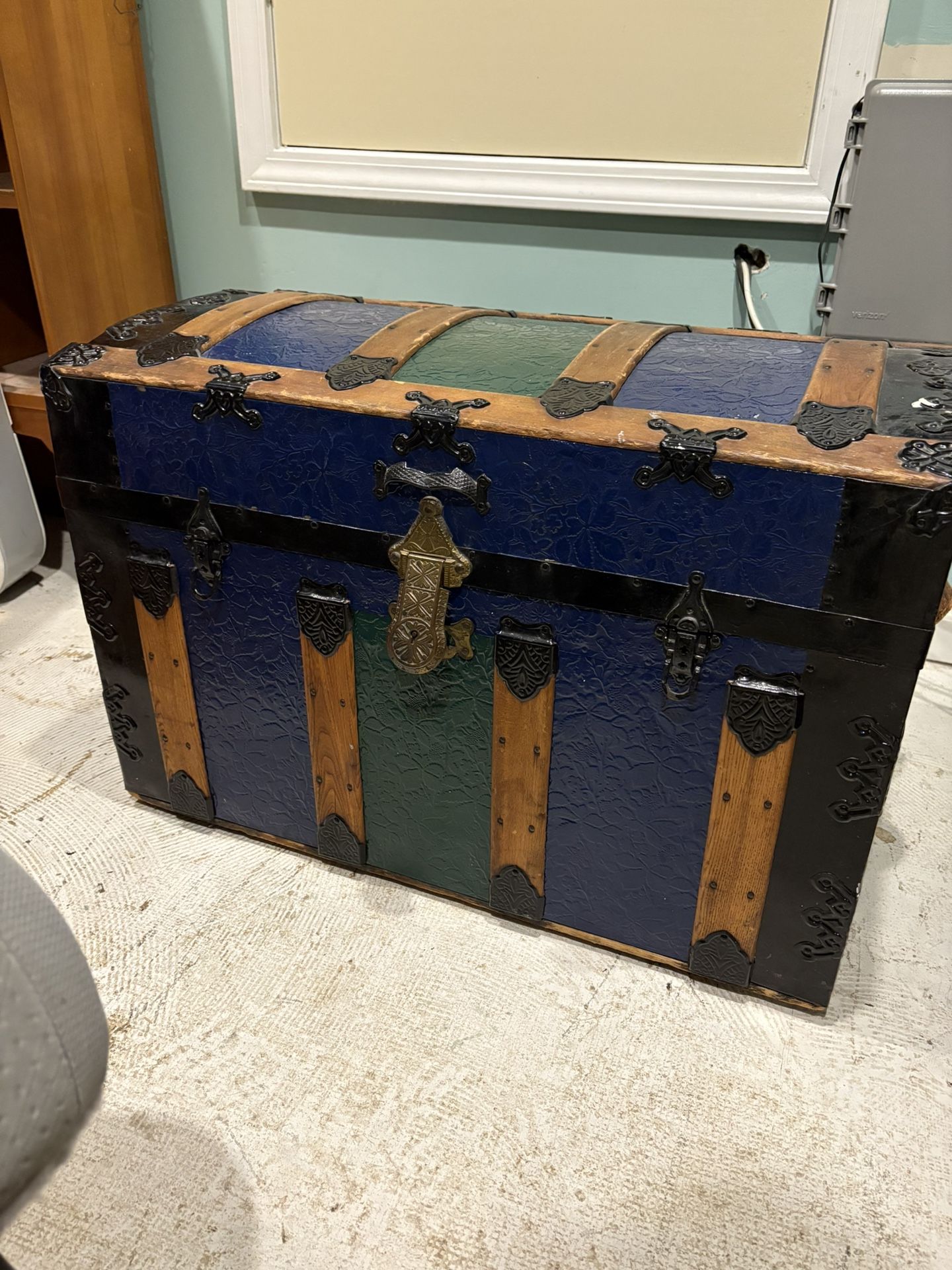 Vintage Painted Train Trunk. HEAVY