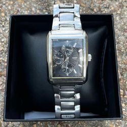 Guess Tank Steel Watch Mens 33mm Rectangular Black Dial Day Date