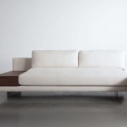 Rove Concepts - Cream Leather Love Seat w/Built In Side table 