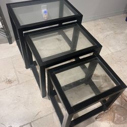 Modern Black Nesting Tables Set of 3 Glass Top Space Saving End Tables
