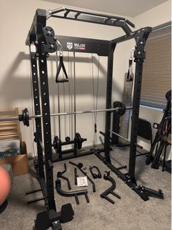 Major Lutie Fitness Power Cage w/ Bar and Weights