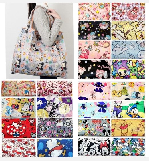 LARGE ECO REUSEABLE SHOPPING BAGS POOH HELLO KITTY MELODY SNOOPY STITCH MORE