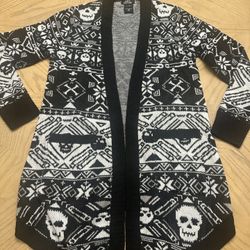 Social Collison Skulls Fair Isle Girls Open Cardigan Size‎ M
