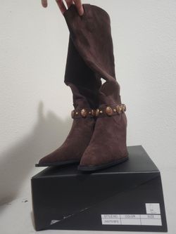 Fashion Nova Brown Suede Studded Boots women size 8.5