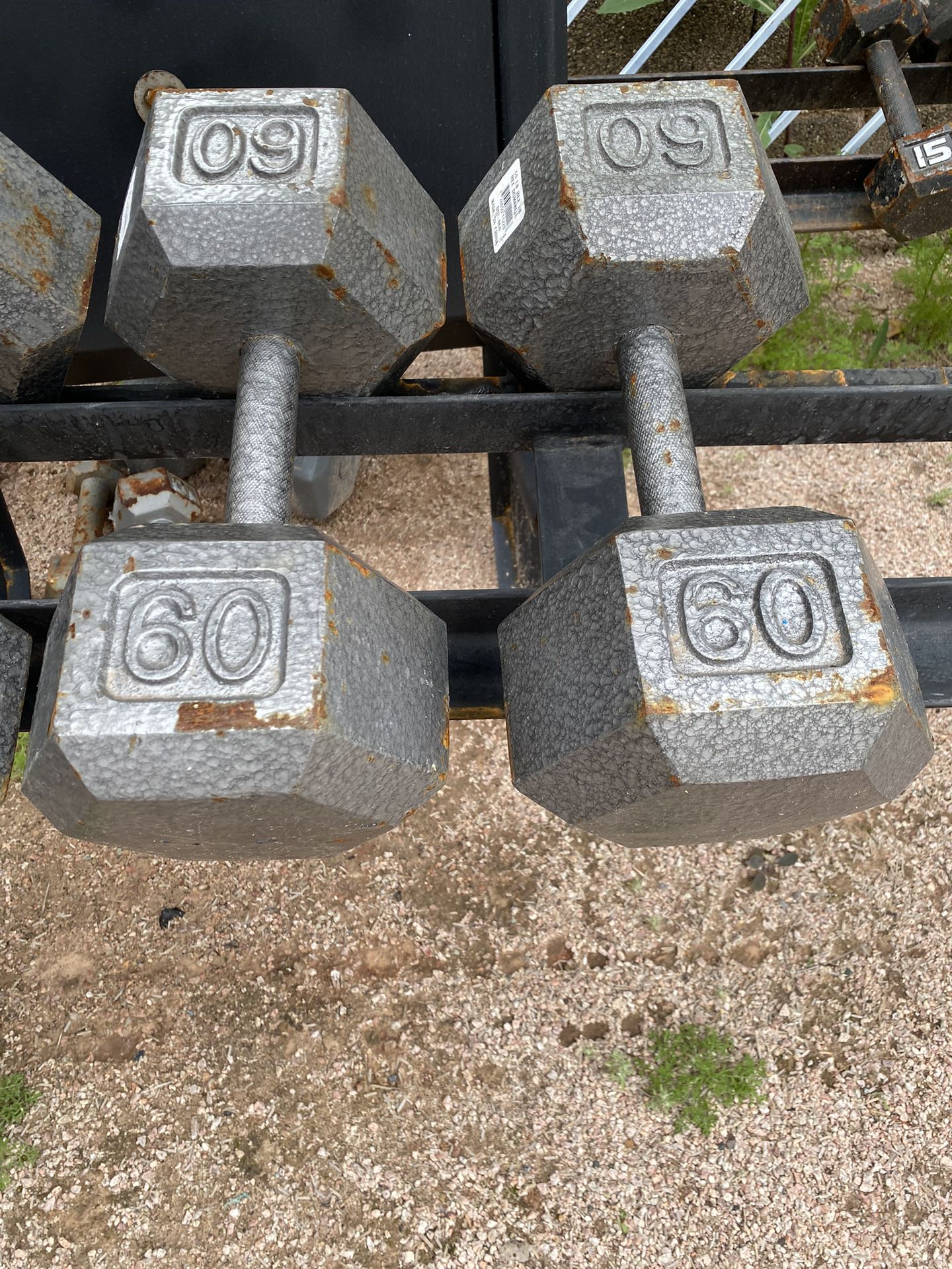 60lb Hex Iron Dumbbell Set Weights 