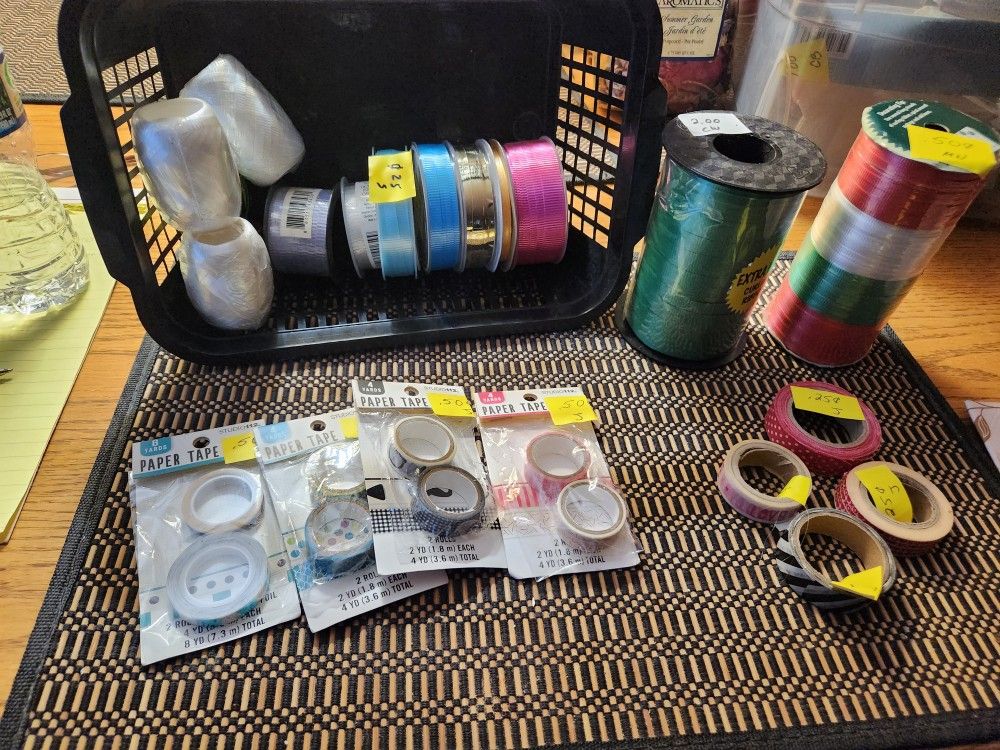 NEW 14 CURLING RIBBONS AND 8 ROLLS OF PAPER TAPE