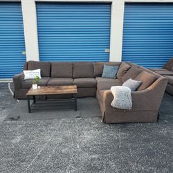 (Delivery Available) Dark Brown/Grey Kevin Charles Sectional Couch Sofa 