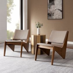 Modern Wood Accent Lounge Chairs Set of 2