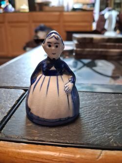 vintage Delft Blue Dutch woman miniature porcelain bell.